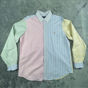 Ralph Lauren multicolor panel fun striped Button Down Shirt men’s XL